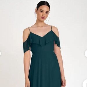 Jenny Yoo Mila Ruffle Shoulder Caspian Sea Gown size 12 NWT